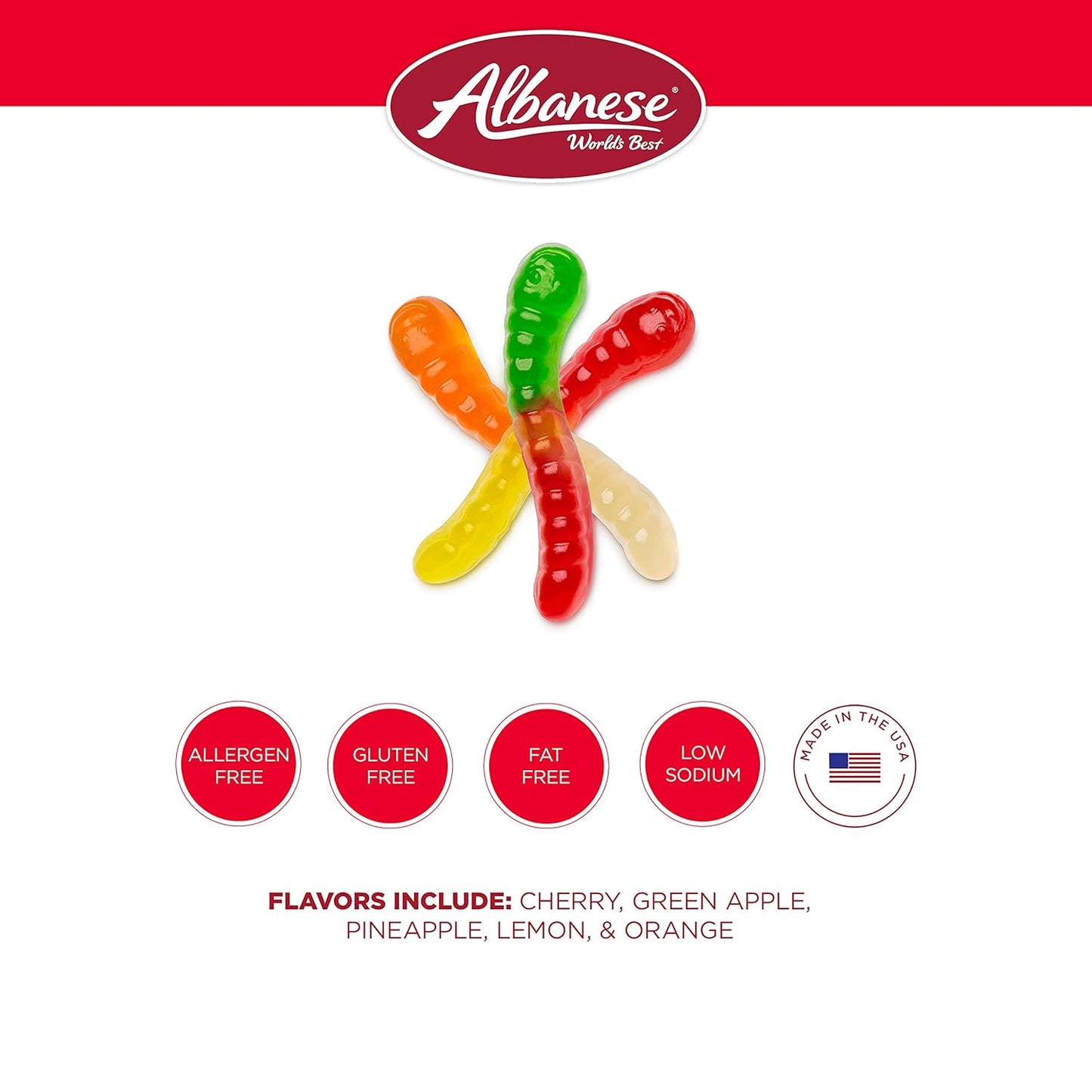 Albanese World's Best Mini Assorted Fruit Gummi Worms, 5lbs of Candy