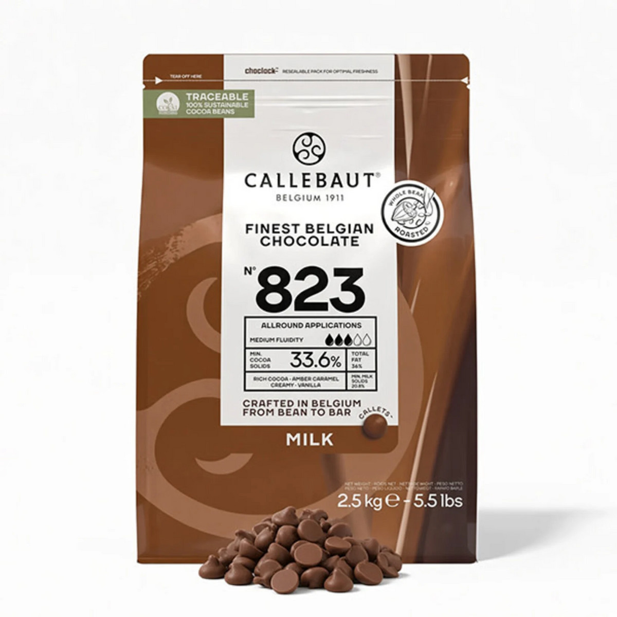 Callebaut 823 Milk Chocolate Callets 5.5 Lbs.